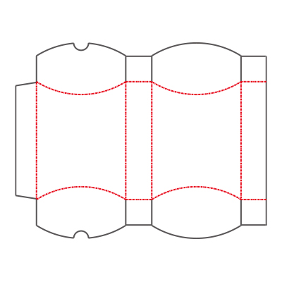 ピロー形式の箱にマチがあるタイプです。曲面の仕上がりにデザイン性があります。